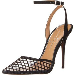 Women's Black Pirrie 2 Faux Synthetic Rubber Suede Ankle Strap Slingback Heels